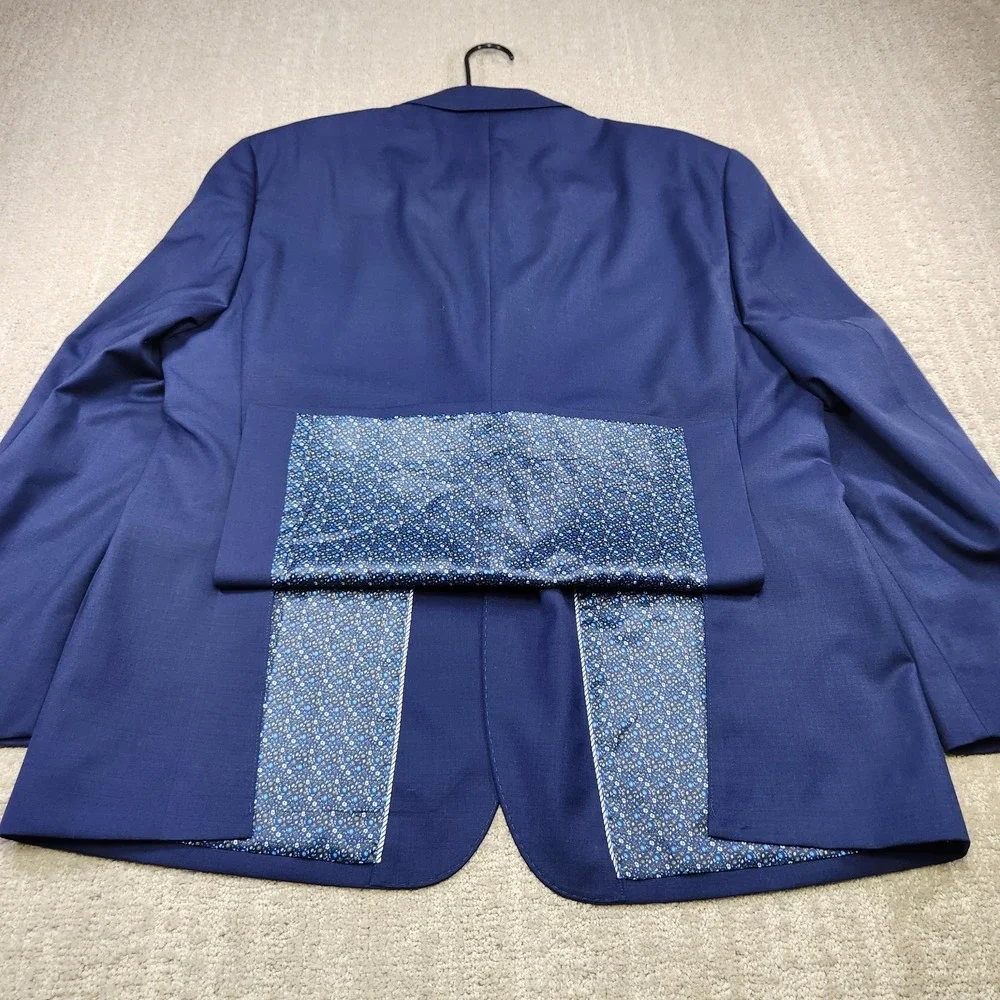 Paul Frederick Blazer Men 44S Blue Traveler Wool Stretch Modern Floral Lined